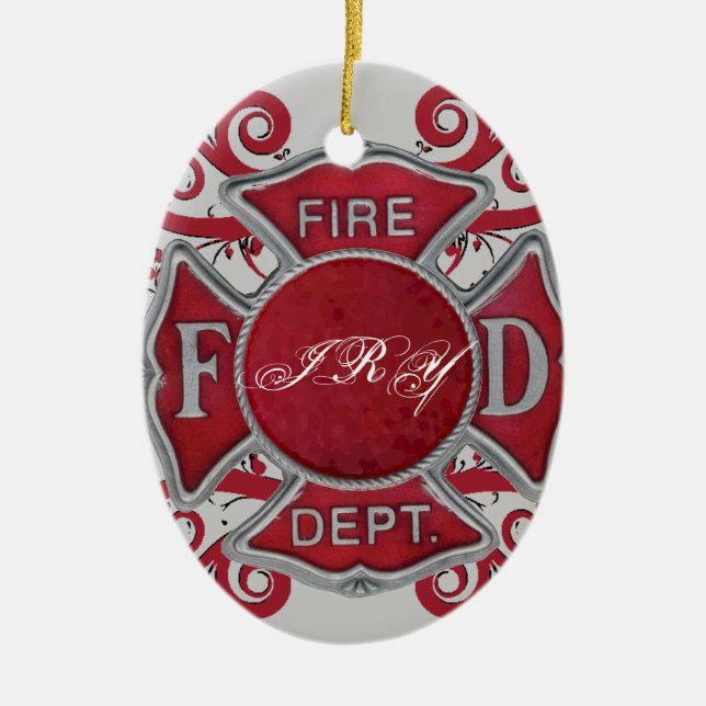 Fire Department Custom Monogram Ceramic Tree Decoration (Front)