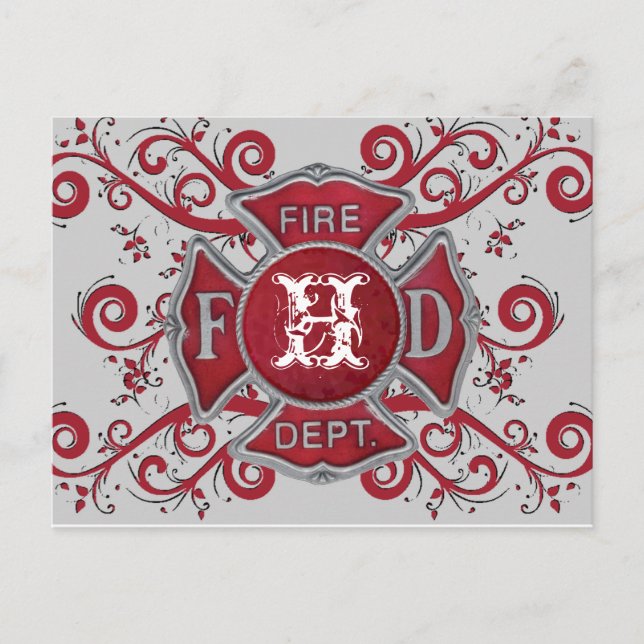 Fire Department Custom Monogram Postcard (Front)