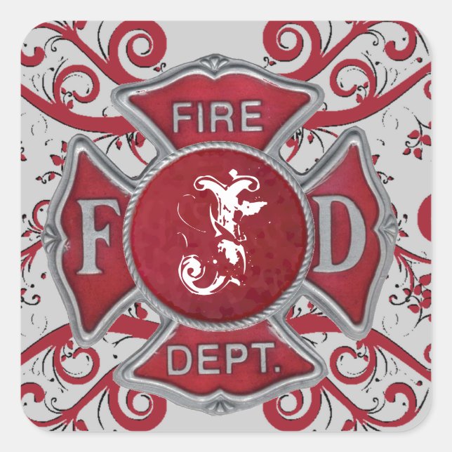 Fire Department Custom Monogram Square Sticker (Front)