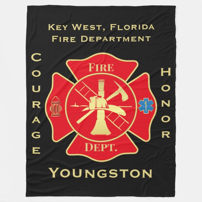 Fire Department Emblem Courage Honour Design Fleece Blanket (Front)