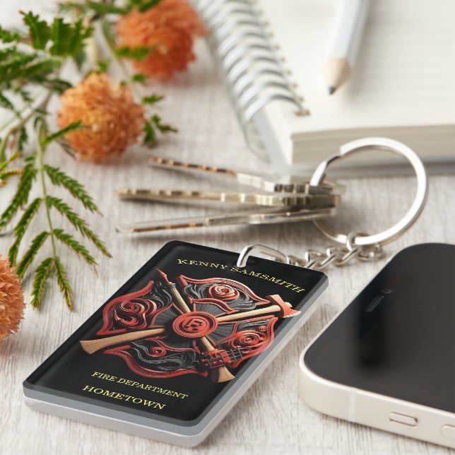 Fire Department Emblem of courage and dedication Key Ring (Front Right)