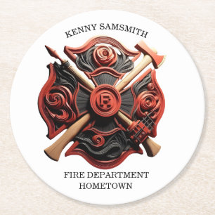 Fire Department Emblem of courage and dedication Round Paper Coaster