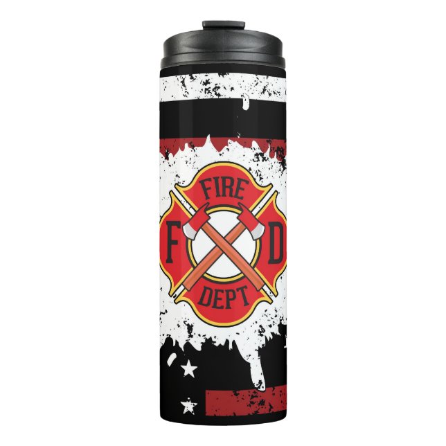 Fire Department Emblem on Distressed American Flag Thermal Tumbler (Front)