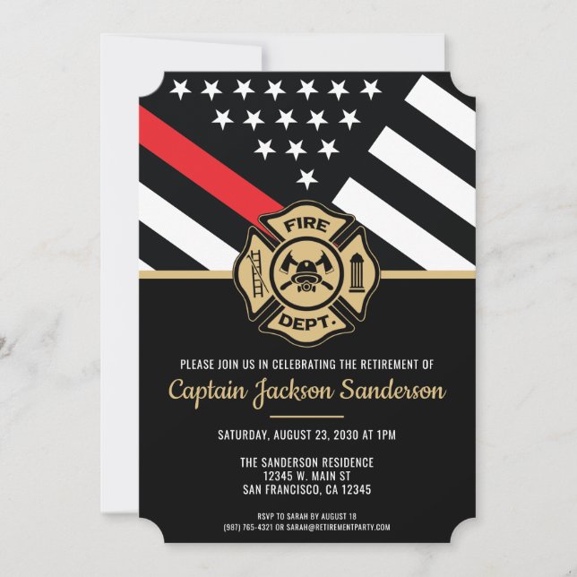 Fire Department Fireman Firefighter Retirement Invitation (Front)