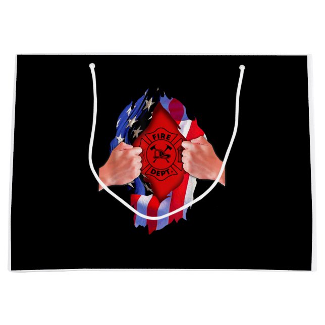 Fire Department Flag Firefighter Thin Red Line Large Gift Bag (Front)