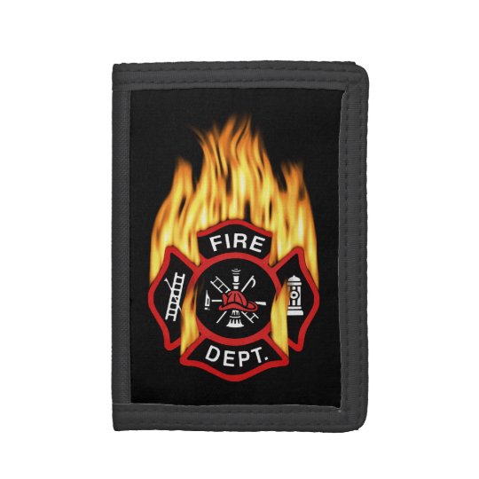 Fire Department Flaming Badge Tri-fold Wallet 