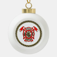 Fire Department Gold And Red Badge With Fire Axes