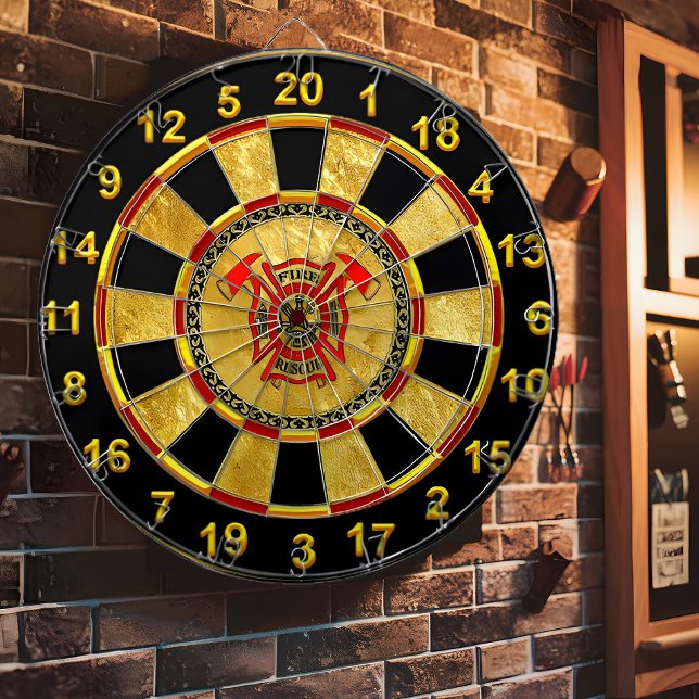 Fire Department Gold And Red Badge With Fire Axes Dartboard (Creator Uploaded)