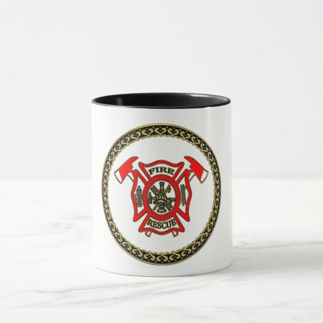 Fire Department Gold And Red Badge With Fire Axes Mug (Center)
