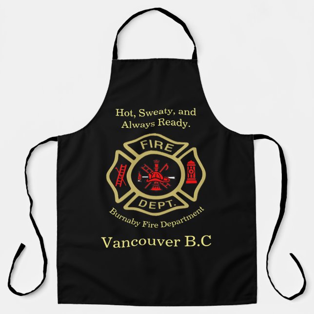 Fire Department gold Hot, Sweaty, and Always Ready Apron (Front)