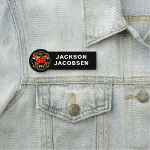 Fire Department Helmet and Axes Black Name Tag