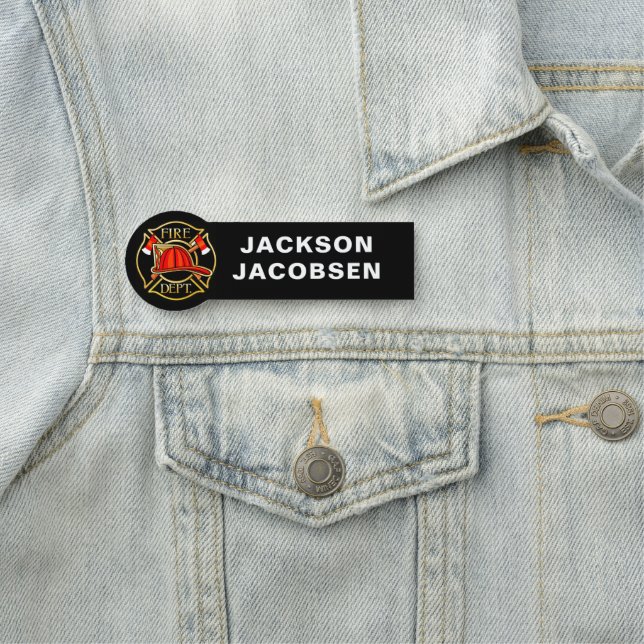 Fire Department Helmet and Axes Black Name Tag (In Situ)