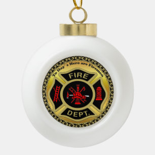 Fire Department logo Black And Gold Badge Ceramic Ball Christmas Ornament