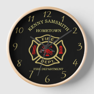 Fire Department logo Black And Gold Badge Clock