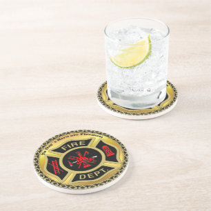 Fire Department logo Black And Gold Badge Coaster