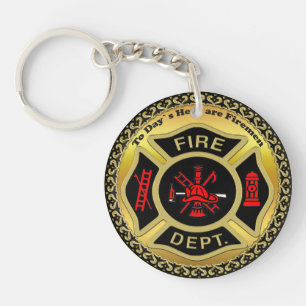 Fire Department logo Black And Gold Badge Key Ring