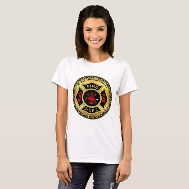 Fire Department logo Black And Gold Badge T-Shirt (Front Full)