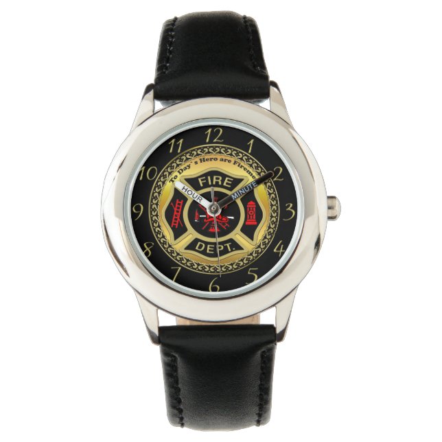 Fire Department logo Black And Gold Badge Watch (Front)