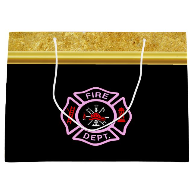 Fire Department logo Black And Pink Badge Large Gift Bag (Front)