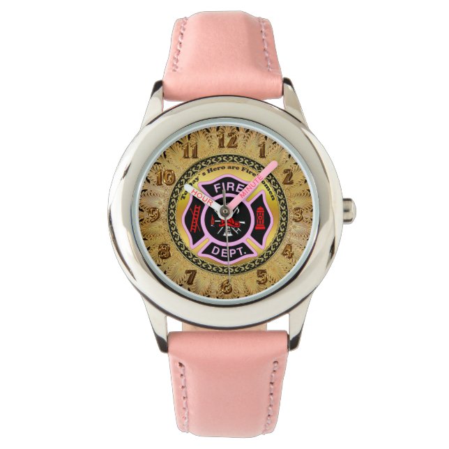 Fire Department logo Black And Pink Badge Watch (Front)