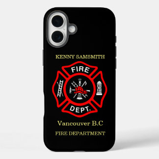 Fire Department logo Black And Red Badge11 iPhone 16 Plus Case