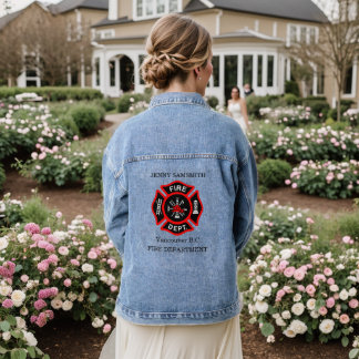 Fire Department logo Black And Red Badge Denim Jacket