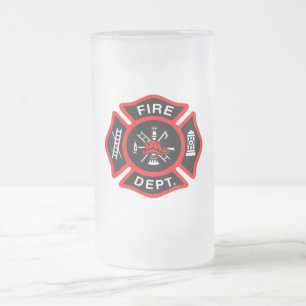 Fire Department logo Black And Red Badge Frosted Glass Beer Mug