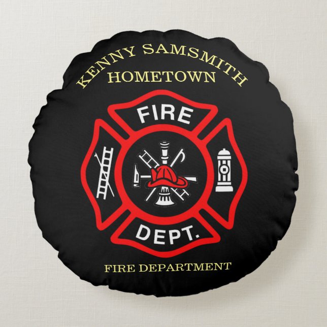 Fire Department logo Black And Red Badge Round Cushion (Front)