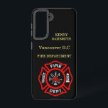 Fire Department logo Black And Red Badge  Samsung Galaxy Case<br><div class="desc">Fire Department logo Black And Red Badge With Fire Axes and ladder.
Great for firemen and first respondents. Personalise with your name and department home town and more.monogram</div>