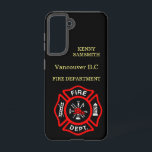 Fire Department logo Black And Red Badge  Samsung Galaxy Case<br><div class="desc">Fire Department logo Black And Red Badge With Fire Axes and ladder.
Great for firemen and first respondents. Personalise with your name and department home town and more.monogram</div>