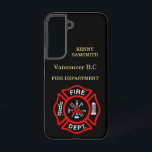 Fire Department logo Black And Red Badge Samsung Galaxy Case<br><div class="desc">Fire Department logo Black And Red Badge With Fire Axes and ladder.
Great for firemen and first respondents. Personalise with your name and department home town and more.monogram</div>