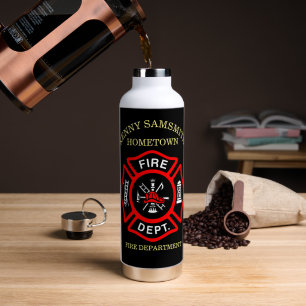 Fire Department logo Black And Red Badge  Water Bottle