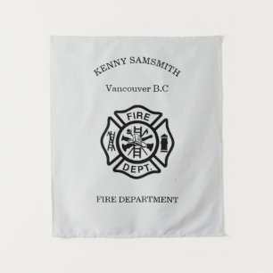 Fire Department logo Black and White Tapestry