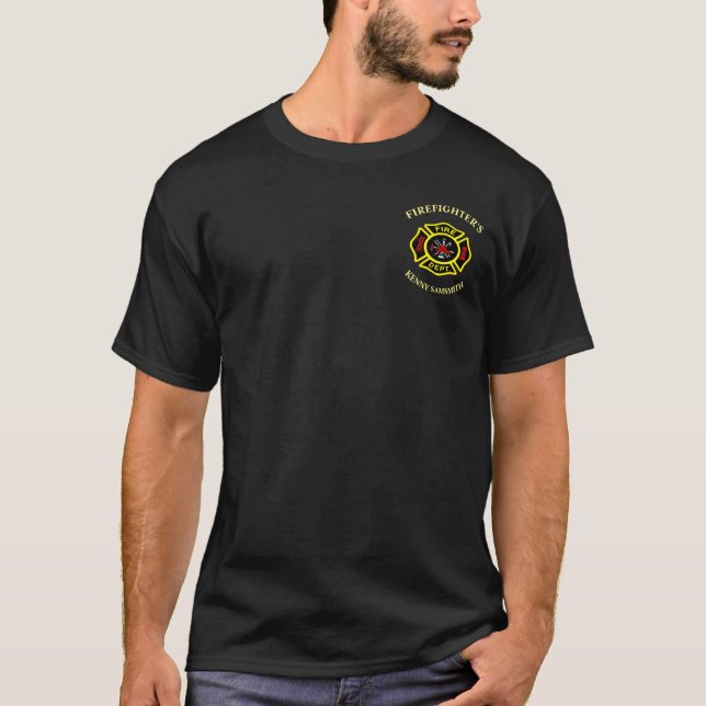 Fire Department logo Black And Yellow Badge T-Shirt (Front)