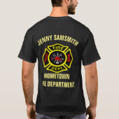 Fire Department logo Black And Yellow Badge T-Shirt (Back)