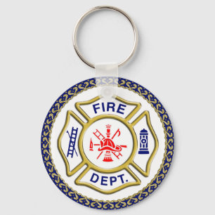 Fire Department logo Blue And White Badge Key Ring