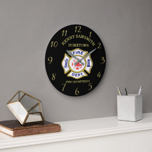 Fire Department logo Blue And White Badge Large Clock
