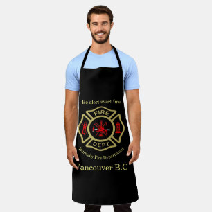 Fire Department logo Gold And Back Badge Be alert  Apron