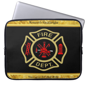 Fire Department logo Gold And Back Badge gold Laptop Sleeve