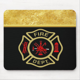 Fire Department logo Gold And Back Badge gold Mouse Mat