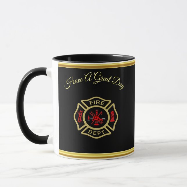 Fire Department logo Gold And Back Badge gold Mug (Left)