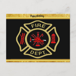 Fire Department logo Gold And Back Badge gold Postcard