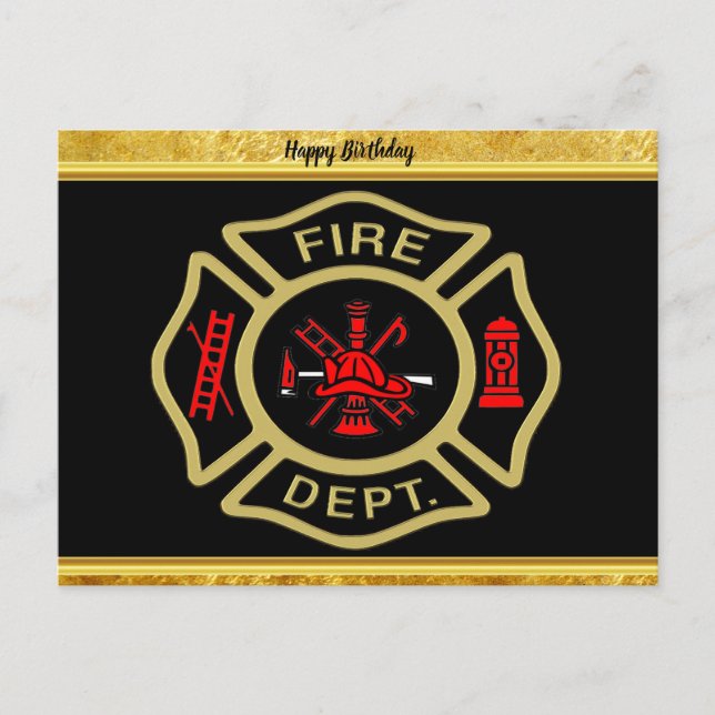 Fire Department logo Gold And Back Badge gold Postcard (Front)