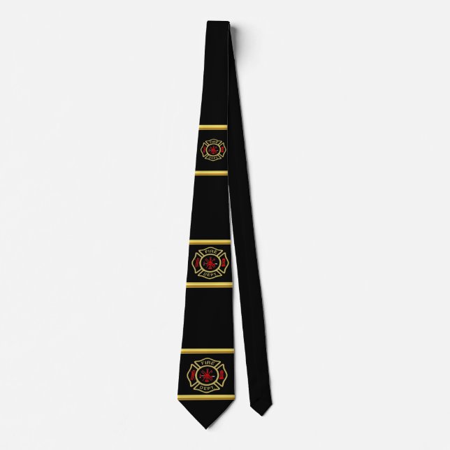 Fire Department logo Gold And Back Badge gold Tie (Front)