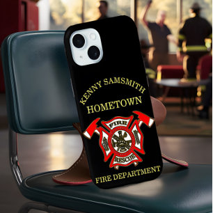 Fire Department logo Gold And Red Badge iPhone 15 Case