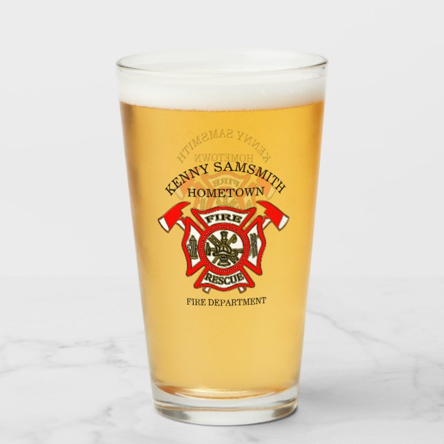 Fire Department logo Gold And Red Badge Glass (Back Filled)