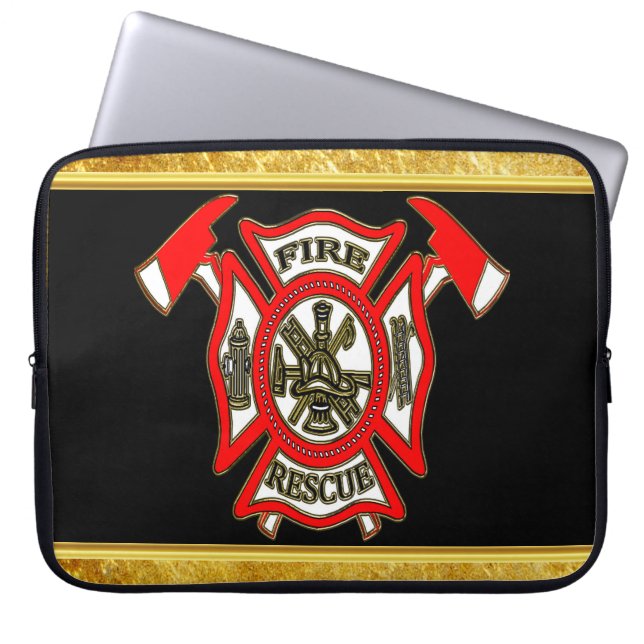 Fire Department logo Gold And Red Badge gold foil Laptop Sleeve (Front)