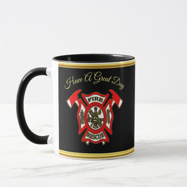 Fire Department logo Gold And Red Badge gold foil Mug (Left)