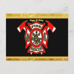 Fire Department logo Gold And Red Badge gold foil Postcard