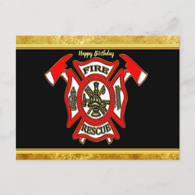 Fire Department logo Gold And Red Badge gold foil Postcard (Front)